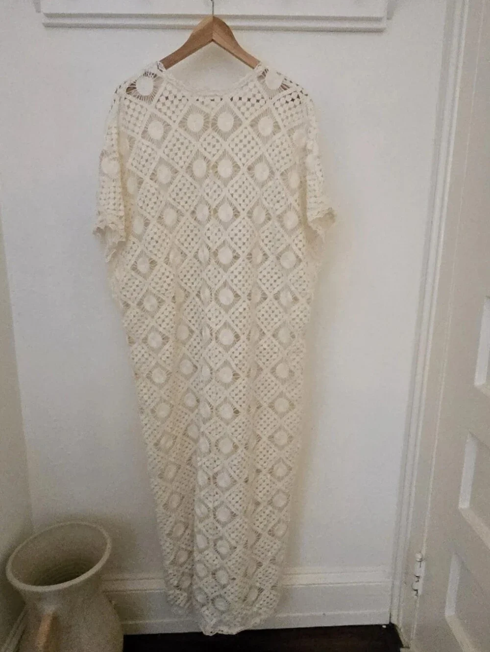 Anthropologie Ivory Crochet Maxi Swim Coverup Kaftan Size M/L